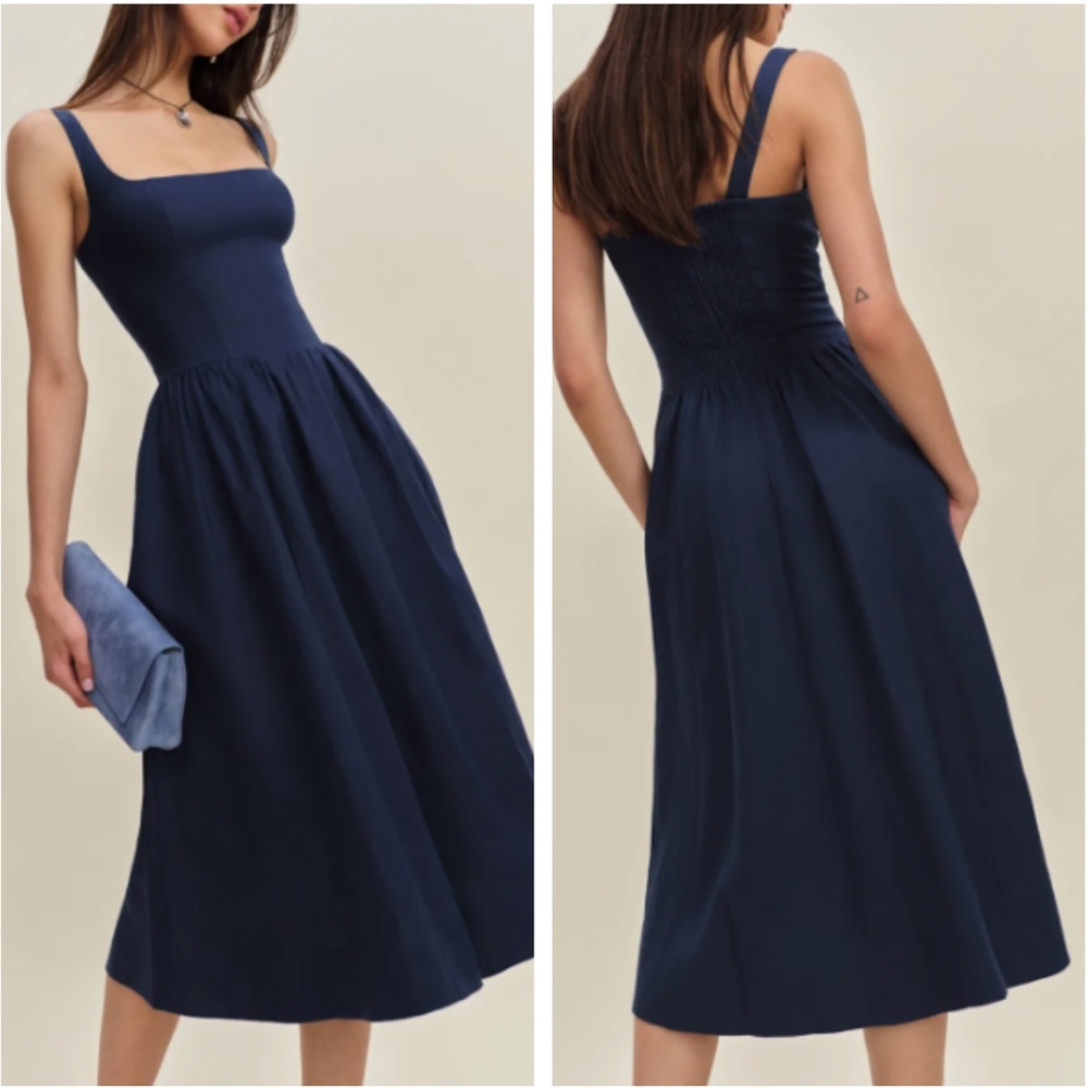 Reformation Navy Midi Dress